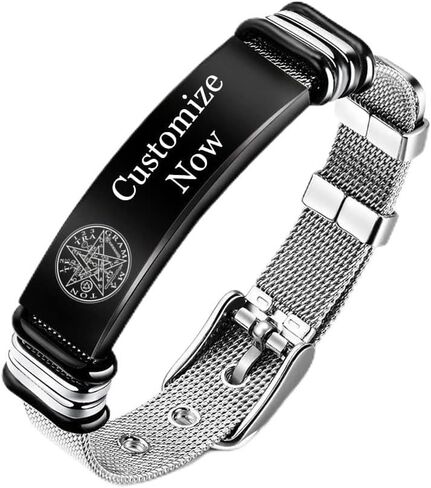Stainless Steel Tetragrammaton Pentacle Amulet Mesh Bracelet Bangle Eliphas Levi's Pentagram Name of God Talisman Cuff Wristband Occultic Sacred Geometry Jewelry for Protection, Adjustable in Saudi Arabia