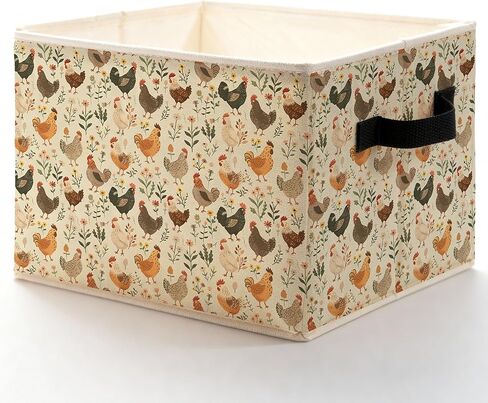 Rustic Floral Chicken Storage Bins Box, Toybox for Girls, Farmhouse Countryside Flower Chicken Foldable Baskets Organizer with Handles for Bedroom Bathroom Home Clothes Toys Books in Kuwait