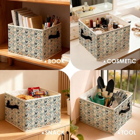 Rustic Floral Chicken Storage Bins Box, Toybox for Girls, Farmhouse Countryside Flower Chicken Foldable Baskets Organizer with Handles for Bedroom Bathroom Home Clothes Toys Books in Kuwait