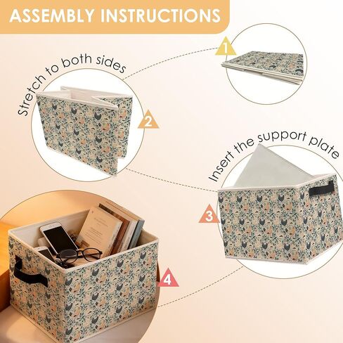 Rustic Floral Chicken Storage Bins Box, Toybox for Girls, Farmhouse Countryside Flower Chicken Foldable Baskets Organizer with Handles for Bedroom Bathroom Home Clothes Toys Books in Kuwait