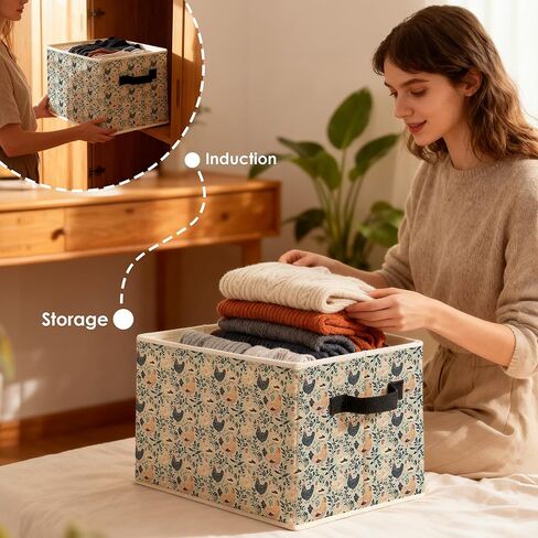 Rustic Floral Chicken Storage Bins Box, Toybox for Girls, Farmhouse Countryside Flower Chicken Foldable Baskets Organizer with Handles for Bedroom Bathroom Home Clothes Toys Books in Kuwait