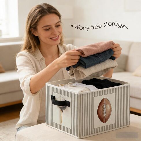 صناديق تخزين الحضانة الرياضية مع مقابض، جولف كرة القدم كرة السلة البيسبول سلة قابلة للطي Toybox للأطفال الأولاد غرفة نوم الحضانة غرفة نوم ملابس الحمام ألعاب الكتب in Kuwait