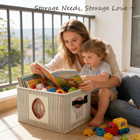 صناديق تخزين الحضانة الرياضية مع مقابض، جولف كرة القدم كرة السلة البيسبول سلة قابلة للطي Toybox للأطفال الأولاد غرفة نوم الحضانة غرفة نوم ملابس الحمام ألعاب الكتب in Kuwait
