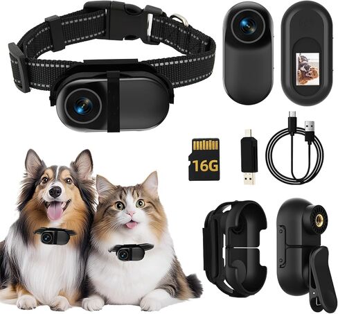 Cat Camera Collar with Video Recording,with 16G SD Card 1080p HD Mini Action Sport Cam,All Activities Pet Camera Stuff,Outdoor/Inoor Wireless Birthday Gift Black in Saudi Arabia