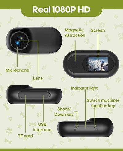 Cat Camera Collar with Video Recording,with 16G SD Card 1080p HD Mini Action Sport Cam,All Activities Pet Camera Stuff,Outdoor/Inoor Wireless Birthday Gift Black in Saudi Arabia