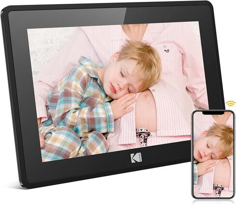 KODAK 10.1 Inch WiFi Digital Picture Frame, IPS Touch Screen HD Display with 16GB Storage, Share Video Clips and Photos Instantly Via E-Mail or App, Effortless to Set up - Black in Kuwait