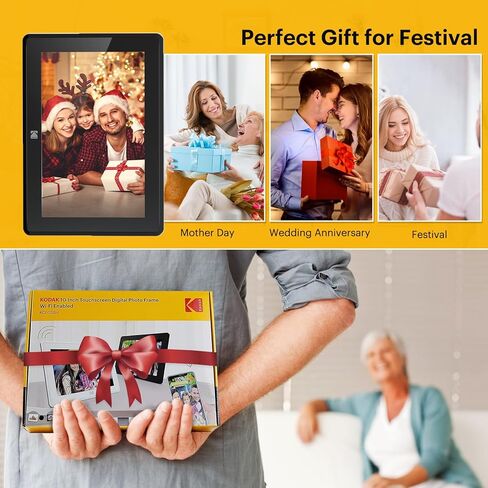 KODAK 10.1 Inch WiFi Digital Picture Frame, IPS Touch Screen HD Display with 16GB Storage, Share Video Clips and Photos Instantly Via E-Mail or App, Effortless to Set up - Black in Kuwait