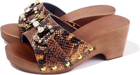 Women's Handmade Mid-Heel Wooden Clog Slippers in Kuwait