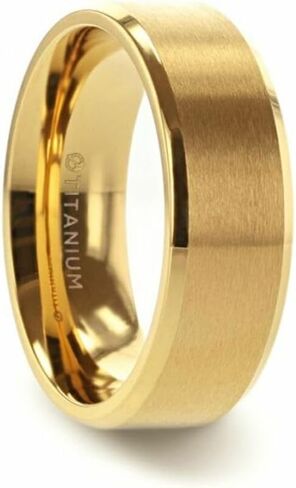 Roy Rose Jewelry Mens Titanium Gold-Plated Flat Brushed Center Wedding Ring - Beveled Polished Comfort Fit - 8mm Wide - Style Name: Radiate in Saudi Arabia