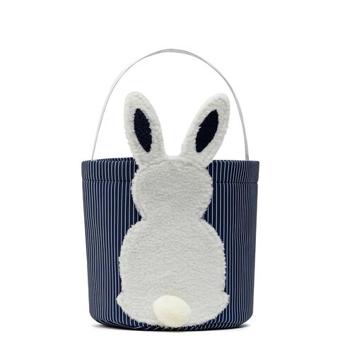Easter Bunny Basket, Egg Hunt Basket with Plush Bunny Design, Striped Fabric Easter Bucket Tote for Gifts Candy Easter Party Decor (Navy Blue) in Saudi Arabia