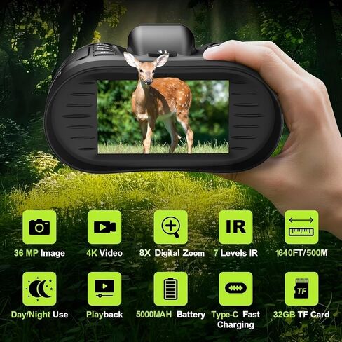 نظارات رؤية ليلية 4K، مناظير للرؤية الليلية مع محدد المدى، شاشة HD 3.2 بوصة، بطارية قابلة للشحن 5000 مللي أمبير في الساعة، بطاقة TF سعة 32 جيجابايت للبالغين، والتخييم، ومراقبة الحياة البرية in Kuwait