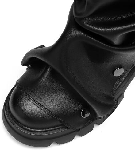 Mid Calf Boots for Women Fold Over Round Toe Chunky Sole in Kuwait