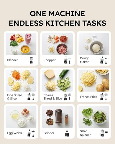 Sangcon Smoothie Blender and Food Processor Combo for Kitchen, 600W Vegetable Chopper with 2 x 8-Cup Bowls, 11-in-1 Food Chopper for Slicing, Shredding, Mixing, Purees & Dough, Shakes, BPA-Free in Saudi Arabia