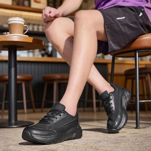 أحذية عمل BosenHulu مضادة للانزلاق للنساء، أحذية رياضية للمشي مقاومة للزيوت، أحذية مريحة خفيفة الوزن قابلة للتنفس للجنسين لخدمة الطعام والممرضات والجري والملابس الكاجوال (أسود، مقاس الرجال 6.5) in Kuwait