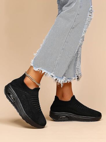 Women's Knit Sock Sneakers - Breathable Slip-On Walking Shoes with Air Cushion Sole for Casual & Daily in Kuwait