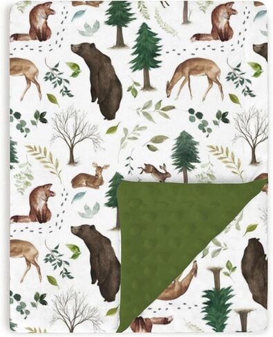 Forest Woods Animal Baby Blankets for Girls Boys 30" x 40", Green Soft Double Layer Minky Blanket with Dotted Fleece Back, Nursery Bed Receiving Quilt for Newborn Infant Toddler Shower Gift in Saudi Arabia