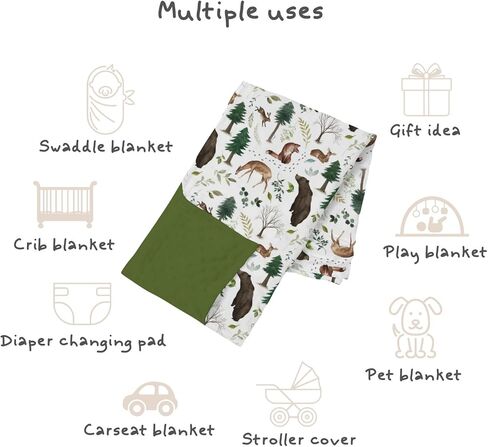 Forest Woods Animal Baby Blankets for Girls Boys 30" x 40", Green Soft Double Layer Minky Blanket with Dotted Fleece Back, Nursery Bed Receiving Quilt for Newborn Infant Toddler Shower Gift in Saudi Arabia