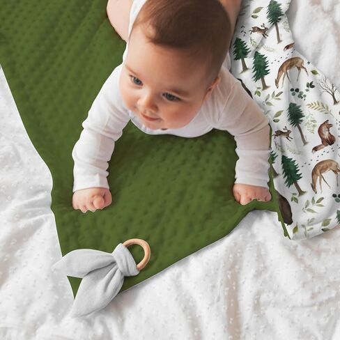 Forest Woods Animal Baby Blankets for Girls Boys 30" x 40", Green Soft Double Layer Minky Blanket with Dotted Fleece Back, Nursery Bed Receiving Quilt for Newborn Infant Toddler Shower Gift in Saudi Arabia