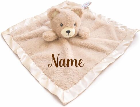 SONA G DESIGNS بطانية أمان تحمل الاسم Bear Lovie، قطيفة بلون أسمر مع زخرفة من الساتان مقاس 14 × 14 بوصة، تساعد على نوم الطفل، 0-36 شهرًا in Kuwait