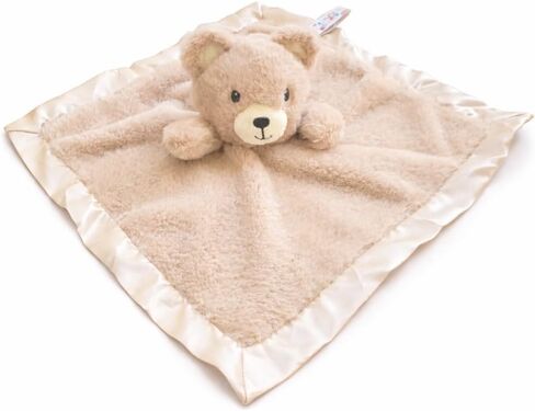SONA G DESIGNS بطانية أمان تحمل الاسم Bear Lovie، قطيفة بلون أسمر مع زخرفة من الساتان مقاس 14 × 14 بوصة، تساعد على نوم الطفل، 0-36 شهرًا in Kuwait