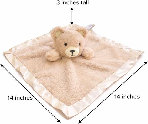 SONA G DESIGNS بطانية أمان تحمل الاسم Bear Lovie، قطيفة بلون أسمر مع زخرفة من الساتان مقاس 14 × 14 بوصة، تساعد على نوم الطفل، 0-36 شهرًا in Kuwait