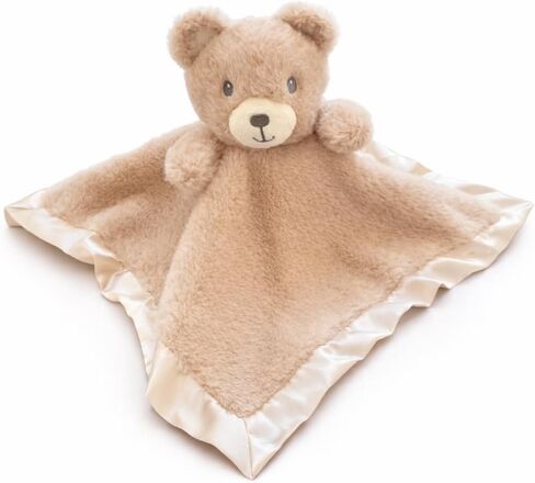 SONA G DESIGNS بطانية أمان تحمل الاسم Bear Lovie، قطيفة بلون أسمر مع زخرفة من الساتان مقاس 14 × 14 بوصة، تساعد على نوم الطفل، 0-36 شهرًا in Kuwait