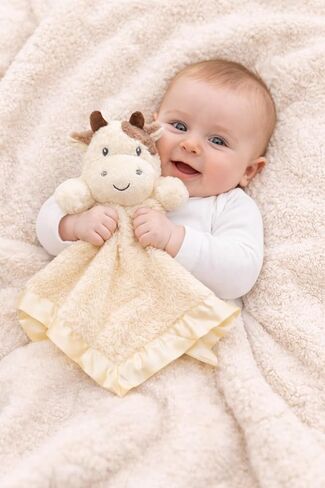 SONA G DESIGNS بطانية أمان مخصصة باسم Cow Lovie، قطيفة كريمية مع زخرفة من الساتان، 14 × 14 بوصة، مساعد نوم الطفل، 0-36 شهرًا in Kuwait
