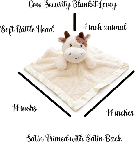 SONA G DESIGNS بطانية أمان مخصصة باسم Cow Lovie، قطيفة كريمية مع زخرفة من الساتان، 14 × 14 بوصة، مساعد نوم الطفل، 0-36 شهرًا in Kuwait