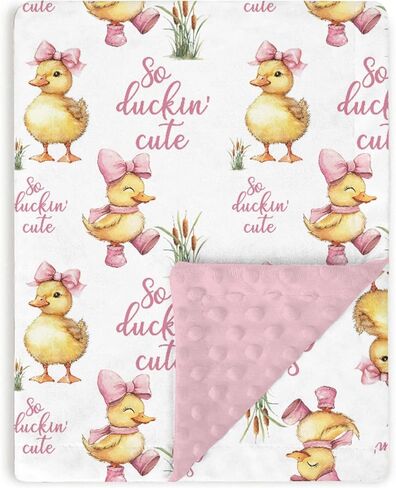Pink Baby Blankets for Girls 30" x 40", Soft Double Layer Minky Blanket with Dotted Fleece Back, Nursery Bed Receiving Quilt for Newborn Infant Toddler Shower Gift Cute Ducks Bow Theme in Saudi Arabia