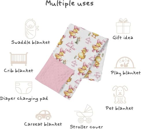 Pink Baby Blankets for Girls 30" x 40", Soft Double Layer Minky Blanket with Dotted Fleece Back, Nursery Bed Receiving Quilt for Newborn Infant Toddler Shower Gift Cute Ducks Bow Theme in Saudi Arabia