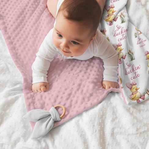 Pink Baby Blankets for Girls 30" x 40", Soft Double Layer Minky Blanket with Dotted Fleece Back, Nursery Bed Receiving Quilt for Newborn Infant Toddler Shower Gift Cute Ducks Bow Theme in Saudi Arabia