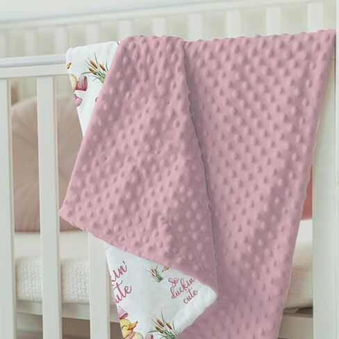 Pink Baby Blankets for Girls 30" x 40", Soft Double Layer Minky Blanket with Dotted Fleece Back, Nursery Bed Receiving Quilt for Newborn Infant Toddler Shower Gift Cute Ducks Bow Theme in Saudi Arabia