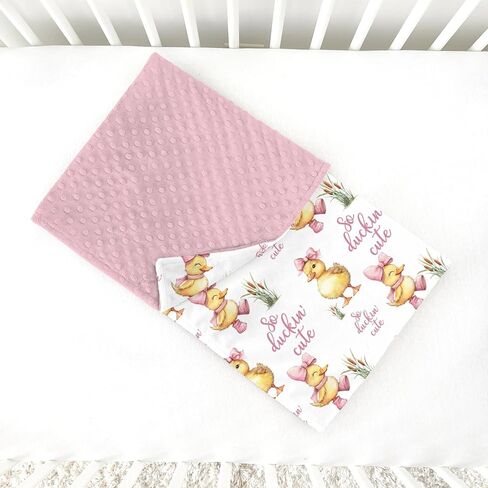 Pink Baby Blankets for Girls 30" x 40", Soft Double Layer Minky Blanket with Dotted Fleece Back, Nursery Bed Receiving Quilt for Newborn Infant Toddler Shower Gift Cute Ducks Bow Theme in Saudi Arabia