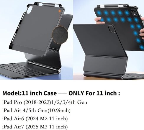 حافظة Pad Pro مقاس 12.9 بوصة، حافظة شحن مغناطيسية لاسلكية لجهاز iPad Pro 12.9 بوصة (الثالث/الرابع/الخامس/السادس) وiPad Air 13 (M2/M3) فقط، لوحة مفاتيح سحرية متوافقة تدعم Apple Pencil 2 in Kuwait