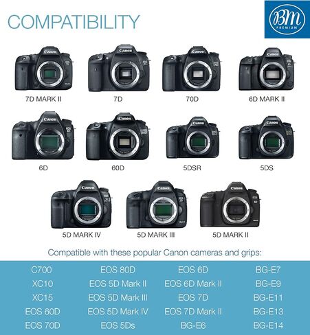 BM Premium 2 حزمة من بطاريات LP-E6NH وشاحن بطارية مزدوج الخليج لكاميرات Canon EOS R EOS R5 EOS R6 EOS R6 II EOS R7 EOS 90D EOS 60D EOS 70D EOS 80D EOS 6D II EOS 7D EOS 7D Mark II in Kuwait