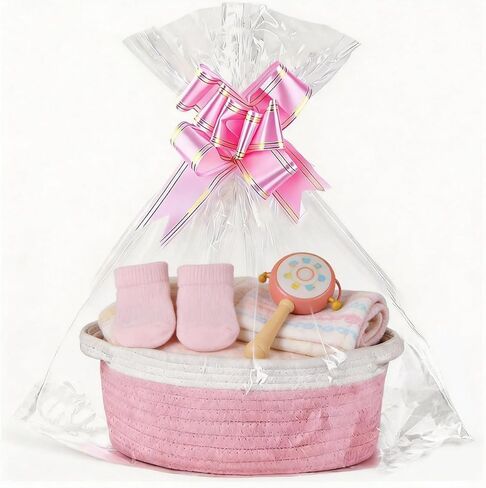 Baskets for Gifts Empty, Small Woven Easter Basket with Handle, 12x8x5 in, Durable Gift Basket, Gift Wrap Ready with Ribbon (Pink) in Saudi Arabia