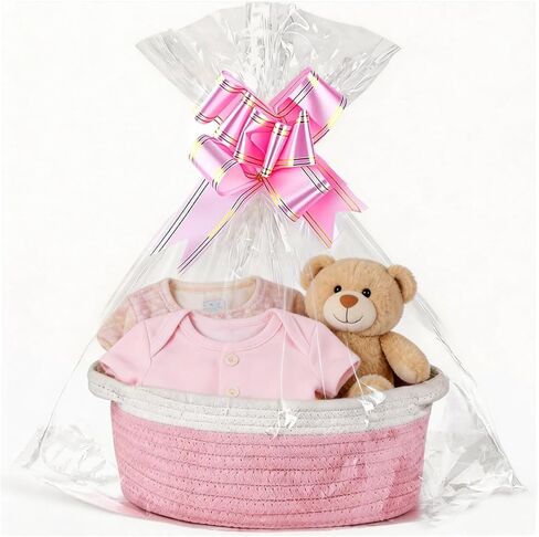 Baskets for Gifts Empty, Small Woven Easter Basket with Handle, 12x8x5 in, Durable Gift Basket, Gift Wrap Ready with Ribbon (Pink) in Saudi Arabia