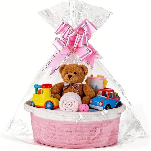 Baskets for Gifts Empty, Small Woven Easter Basket with Handle, 12x8x5 in, Durable Gift Basket, Gift Wrap Ready with Ribbon (Pink) in Saudi Arabia
