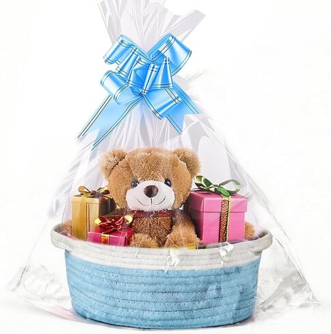 Baskets for Gifts Empty, Small Woven Easter Basket with Handle, 12x8x5 in, Durable Gift Basket, Gift Wrap Ready with Ribbon (Pink) in Saudi Arabia