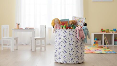 Collapsible Round Storage Basket, Soft-Sided Organizer with Waterproof Coating, Foldable Bin for Clothes,Laundry Basket, Nursery Hamper, Gift Baskets(Purple Bowknot) in Saudi Arabia