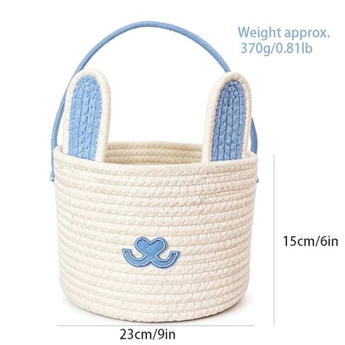 Easter Basket with Gift Bag Handle, Woven Empty Bunny Gift Basket for Boy Girl Baby Easter Egg Hunt (Light blue -white) in Saudi Arabia