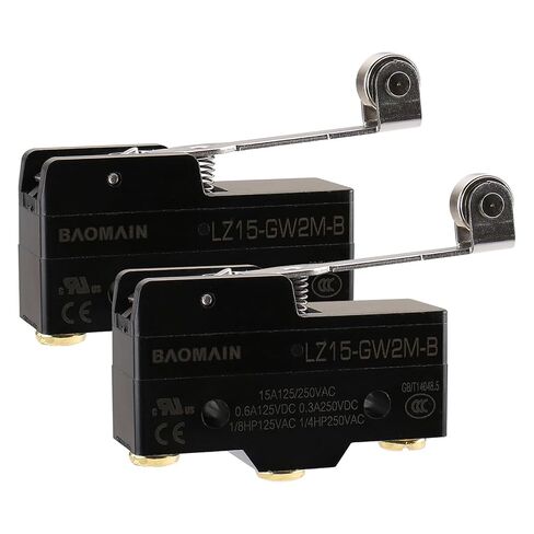 Baomain Micro Switch Z-15GW2S-B (LZ15-GW2M-B) 3-Screw Terminal Long Hinge Roller Lever AC DC Limit Pack of 2 in Saudi Arabia
