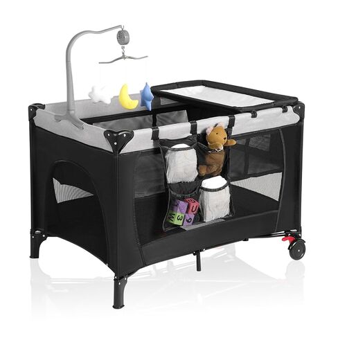 Pack and Play with Changing Table & Carry Bag, 4-in-1 Portable Crib Playpen for Newborn to Toddler, ASTM Certified Foldable Travel Crib with Bassinet(A-Black) in Kuwait