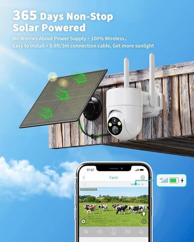 LIWAN Cellular Security Camera, No WiFi Security Camera, 4G LTE Solar Cameras Wireless Outdoor with SIM Card, 2K HD Color Night Vision, 360° Live View Off Grid Cam for Farm, Cabin, Construction Site in Kuwait
