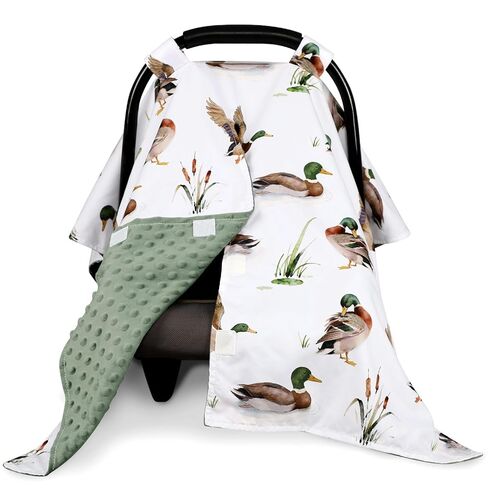 Green Car Seat Cover Baby Boy, Peekaboo Infant Car Seat Cover Summer, Multi-Use Newborn Carseat Canopy, Nursing Cover, Blanket, Mallard Duck in Kuwait