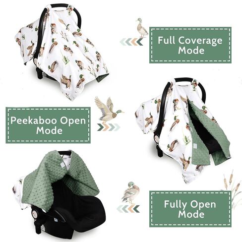 Green Car Seat Cover Baby Boy, Peekaboo Infant Car Seat Cover Summer, Multi-Use Newborn Carseat Canopy, Nursing Cover, Blanket, Mallard Duck in Kuwait