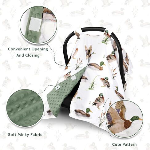 Green Car Seat Cover Baby Boy, Peekaboo Infant Car Seat Cover Summer, Multi-Use Newborn Carseat Canopy, Nursing Cover, Blanket, Mallard Duck in Kuwait