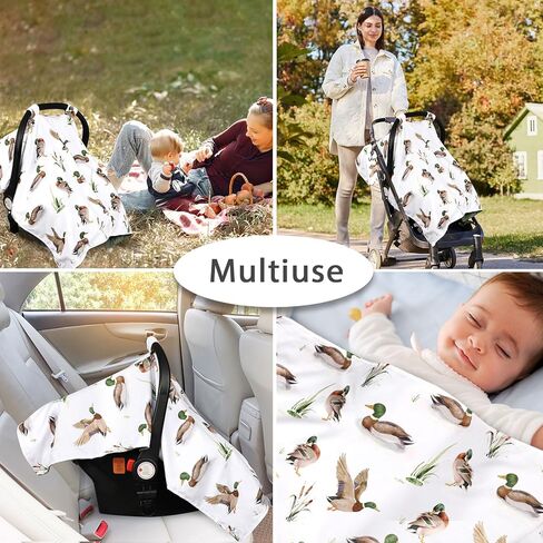 Green Car Seat Cover Baby Boy, Peekaboo Infant Car Seat Cover Summer, Multi-Use Newborn Carseat Canopy, Nursing Cover, Blanket, Mallard Duck in Kuwait