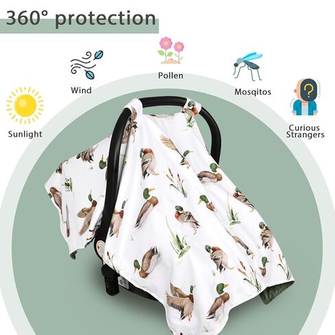 Green Car Seat Cover Baby Boy, Peekaboo Infant Car Seat Cover Summer, Multi-Use Newborn Carseat Canopy, Nursing Cover, Blanket, Mallard Duck in Kuwait