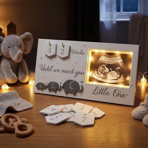 إطار صور Lewtemi Baby Sonogram بإضاءة LED وإطار صور بالموجات فوق الصوتية مع أسابيع العد التنازلي للطفل لإعلانات الحمل التي تتوقع أن يكون الآباء هدايا فريدة من نوعها تكشف عن الجنس للأمهات الجدد والأب in Kuwait